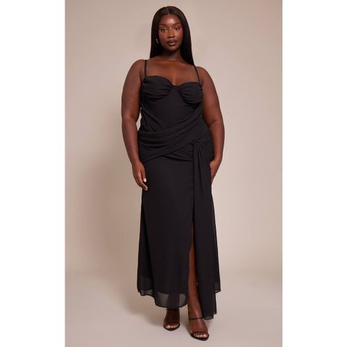 Black Robe Longue En Mousseline Avec Détail Drapé Grande Taille | Taille 46 - PrettyLittleThing - Modalova
