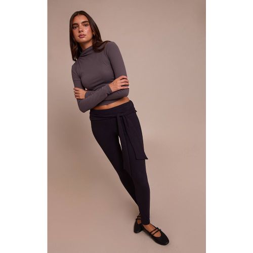 Black Legging Ultra Doux Avec Détail Ceinture À Nouer À La Taille | Taille 42 - PrettyLittleThing - Modalova