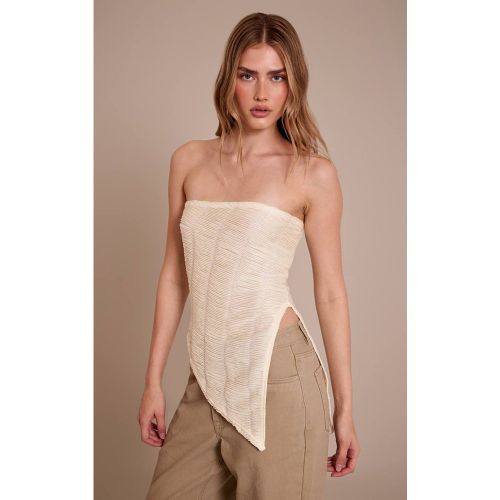 Cream Top Bandeau Texturé À Ourlet Asymétrique | Taille 42 - PrettyLittleThing - Modalova