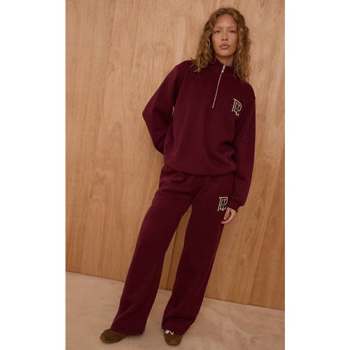 Burgundy Pantalon De Jogging Droit En Molleton De Coton Plt | Taille XL - PrettyLittleThing - Modalova