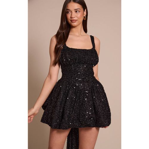 Black Robe Droite À Nœud Surdimensionné À Sequins | Taille 36 - PrettyLittleThing - Modalova