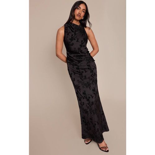 Black Robe Longue À Col Montant En Jacquard Fleuri | Taille 32 - PrettyLittleThing - Modalova