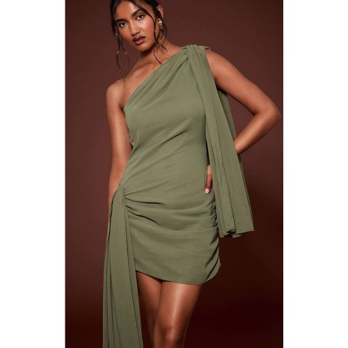 Khaki Robe Courte En Mousseline Avec Détails Drapés | Taille 32 - PrettyLittleThing - Modalova
