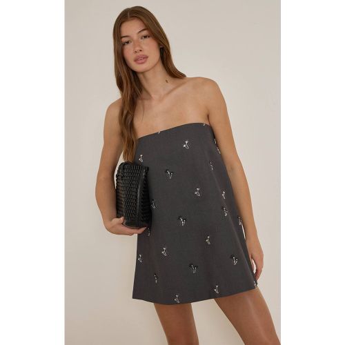 Grey Robe Smockée Bandeau Tissée Ornée | Taille 42 - PrettyLittleThing - Modalova