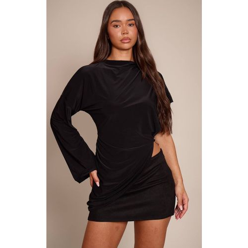 Black Top À Manches Longues Oversize En Tissu Slinky Double Épaisseur Avec Détail Drapé | Taille 32 - PrettyLittleThing - Modalova