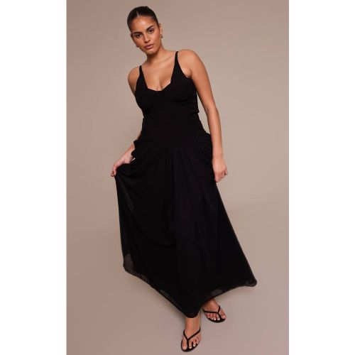 Black Robe Midi Corset Grande Taille Avec Détails Drapés En Mousseline | Taille 46 - PrettyLittleThing - Modalova