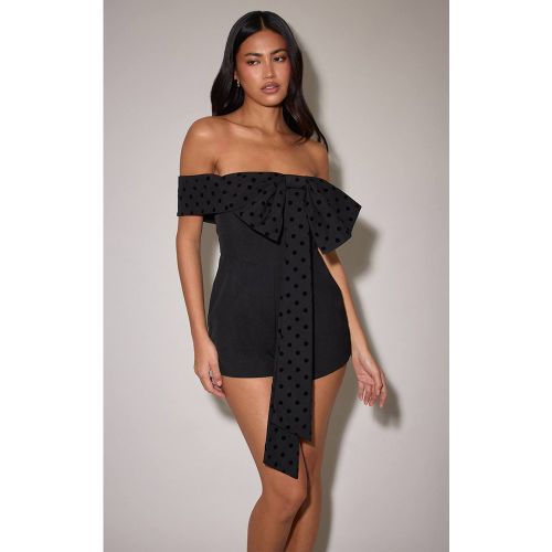 Black Combi-short Tissée Avec Nœud En Velours Contrasté | Taille 42 - PrettyLittleThing - Modalova