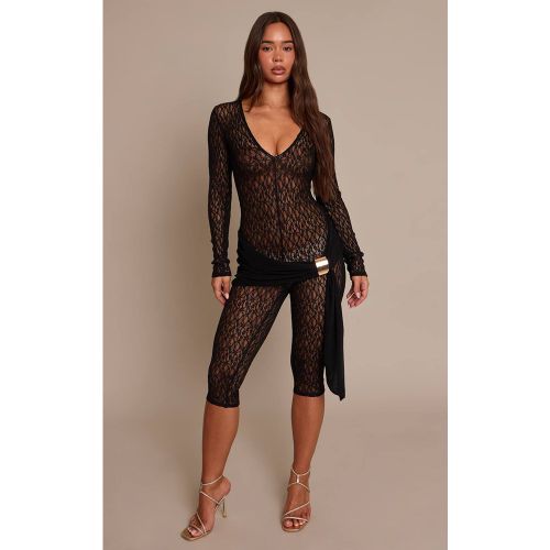 Black Combinaison Capri En Dentelle Avec Détail Ceinturé | Taille 40 - PrettyLittleThing - Modalova
