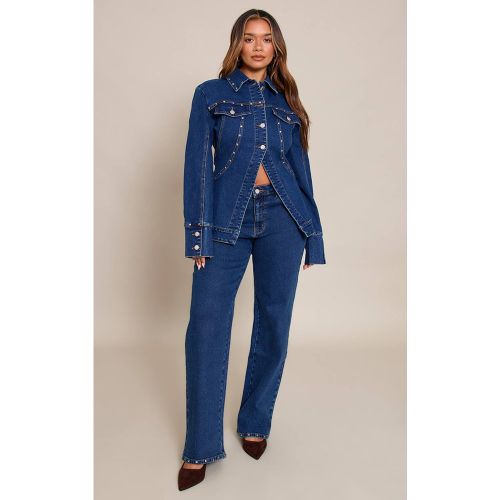 Dark Blue Jean Droit À Ourlet Clouté Shape | Taille 36 - PrettyLittleThing - Modalova