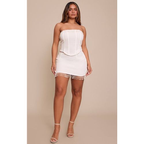 Cream Mini-jupe Ajustée Coordonnée Avec Bordure De Perles | Taille 36 - PrettyLittleThing - Modalova
