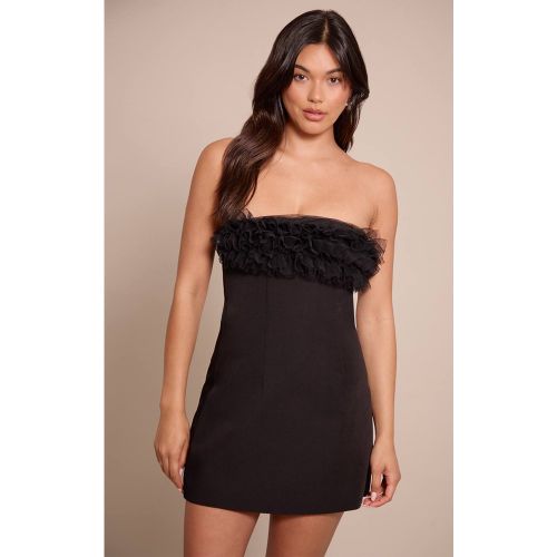 Black Robe Droite Bustier À Volants Tissés | Taille 42 - PrettyLittleThing - Modalova