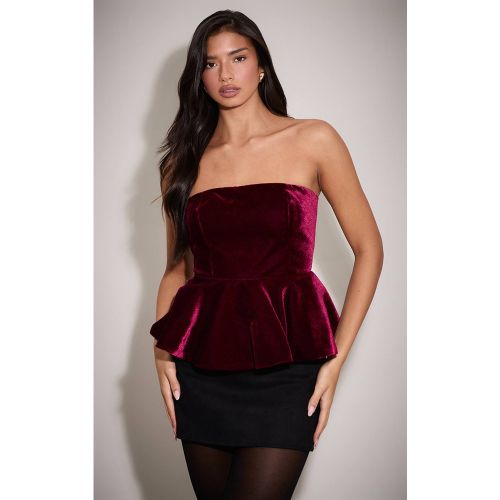 Burgundy Bandeau À Basque En Velours | Taille 42 - PrettyLittleThing - Modalova