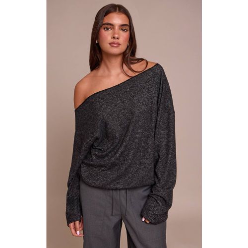 Charcoal Haut À Manches Longues En Maille Douce Asymétrique Oversize Décontracté | Taille 32 - PrettyLittleThing - Modalova