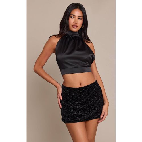 Black Mini-jupe En Velours Brodé | Taille 42 - PrettyLittleThing - Modalova