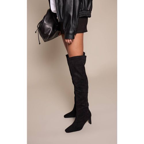 Black Botte Haute Cuissarde À Bout Pointu En Daim Coupe Large Avec Talon Bloc | Taille 38 - PrettyLittleThing - Modalova