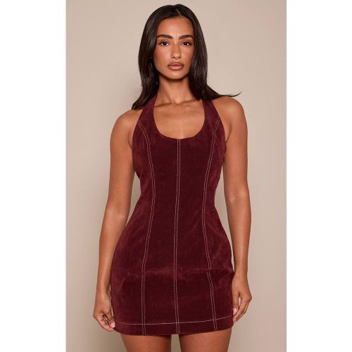 Burgundy Robe Mini Ajustée En Synthétique À Col Licou Petite | Taille 34 - PrettyLittleThing - Modalova