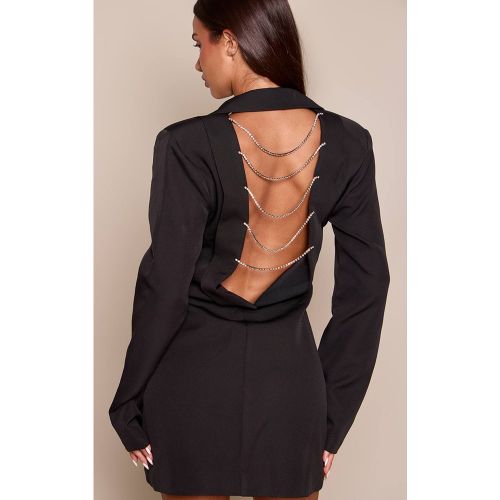 Black Robe Blazer Tissée Avec Détail Dos En Strass | Taille 32 - PrettyLittleThing - Modalova