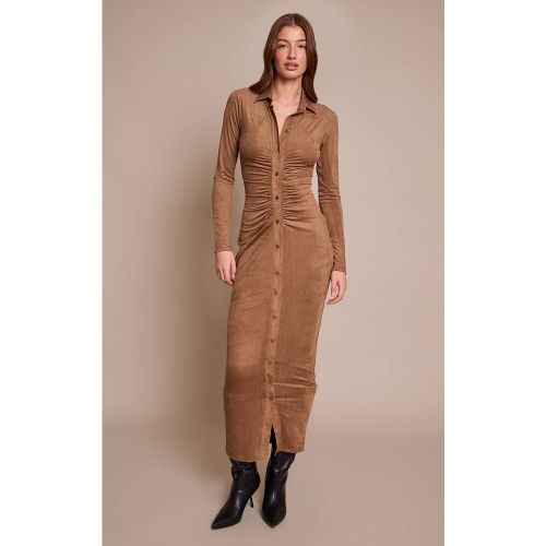 Robe Maxi Boutonnée À Manches Longues En Synthétique Froncé | Taille 32 - PrettyLittleThing - Modalova