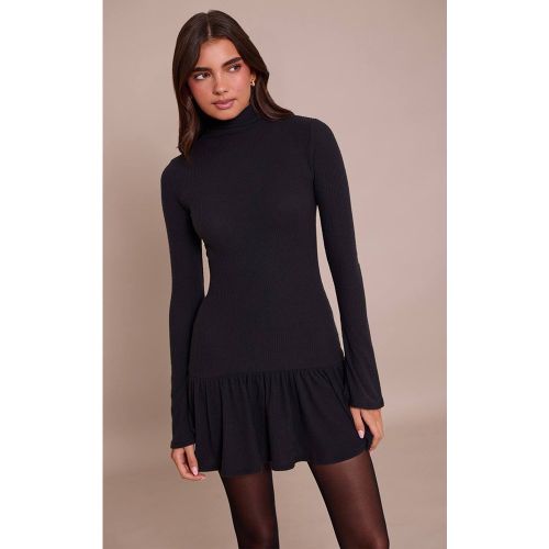 Black Robe Droite À Col Montant Et Manches Longues En Maille Côtelée Brossée | Taille 42 - PrettyLittleThing - Modalova