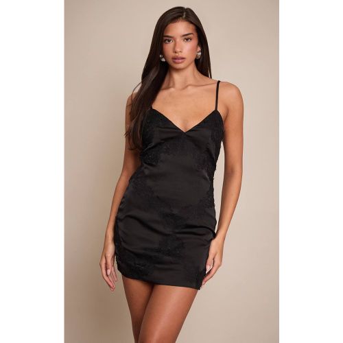 Black Robe Mini En Satin À Col En V | Taille 42 - PrettyLittleThing - Modalova