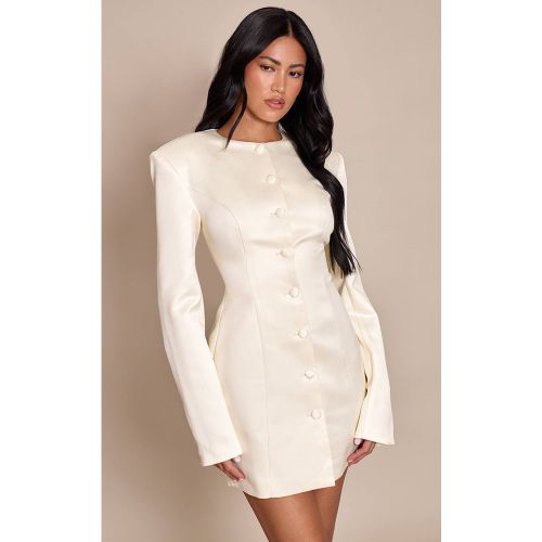 Cream Robe Blazer Satinée À Manches Longues Boutonnée | Taille 42 - PrettyLittleThing - Modalova
