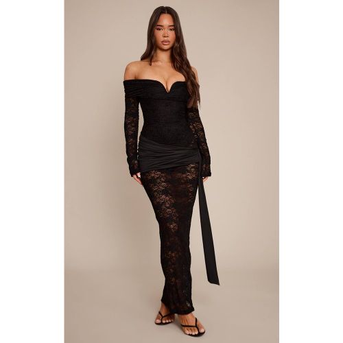 Black Robe Longue Cache-cœur En Dentelle À Manches Longues | Taille 42 - PrettyLittleThing - Modalova