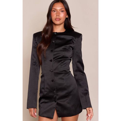 Black Robe Blazer Satinée À Manches Longues Boutonnée | Taille 42 - PrettyLittleThing - Modalova