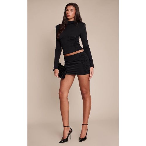 Black Ensemble Jupe Mini Froncée Sur Les Côtés En Maille Soyeuse Soft Touch | Taille 42 - PrettyLittleThing - Modalova