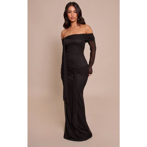 Black Robe Longue Maxi Bardot Asymétrique À Manches Longues Petite | Taille 42 - PrettyLittleThing - Modalova
