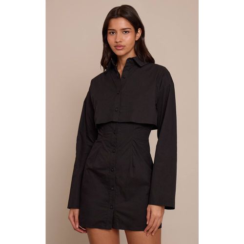 Black Robe Droite Grande Taille À Manches Longues Avec Détail Superposé | Taille 32 - PrettyLittleThing - Modalova