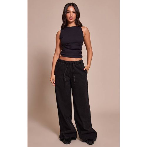 Black Jean Large Taille Haute Élastiquée Avec Lien En Denim Petite | Taille 32 - PrettyLittleThing - Modalova