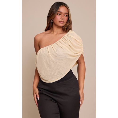 Black Top Asymétrique À Épaule Dénudée Avec Superposition Drapée En Mesh Contrastant Shape | Taille 42 - PrettyLittleThing - Modalova