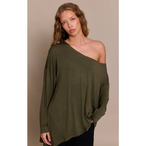 Khaki Top À Manches Longues Oversize Décontracté En Jersey Doux | Taille 32 - PrettyLittleThing - Modalova