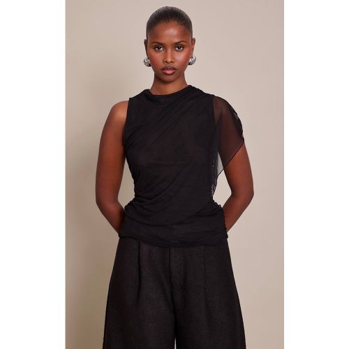 Black Top Long Avec Détail Cape En Mesh | Taille 32 - PrettyLittleThing - Modalova