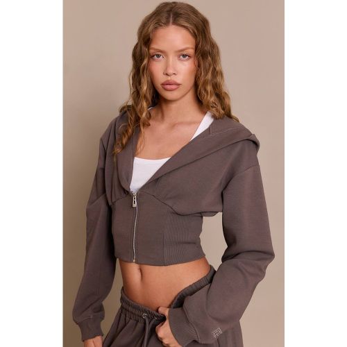 Charcoal Sweat À Casynthétiqueche Zippé Avec Taille Cintrée En Interlock Brodé | Taille XL - PrettyLittleThing - Modalova