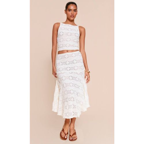 Cream Jupe Midi En Dentelle Texturée | Taille 42 - PrettyLittleThing - Modalova