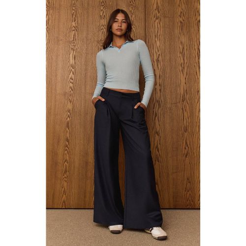 Dark Blue Pantalon Large Tissé À Double Pli | Taille 32 - PrettyLittleThing - Modalova
