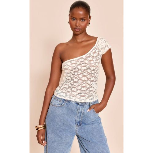 Cream Haut Long En Dentelle Texturée À Encolure Asymétrique | Taille 42 - PrettyLittleThing - Modalova