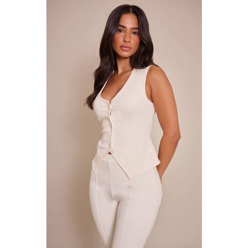 Cream Haut Sans Manches Boutonné En Interlock Petite | Taille XS - PrettyLittleThing - Modalova
