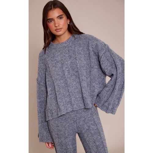 Grey Synthétiquell Col Rond En Maille Côtelée Épaisse Avoine | Taille XS - PrettyLittleThing - Modalova