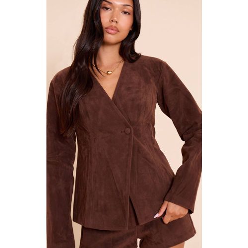 Dark Brown Blazer Cintré En Synthétique Structurée Avec Taille Resserrée | Taille 42 - PrettyLittleThing - Modalova