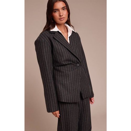 Charcoal Blazer Coordonné À Rayures Brossées Et Taille Cintrée | Taille 42 - PrettyLittleThing - Modalova