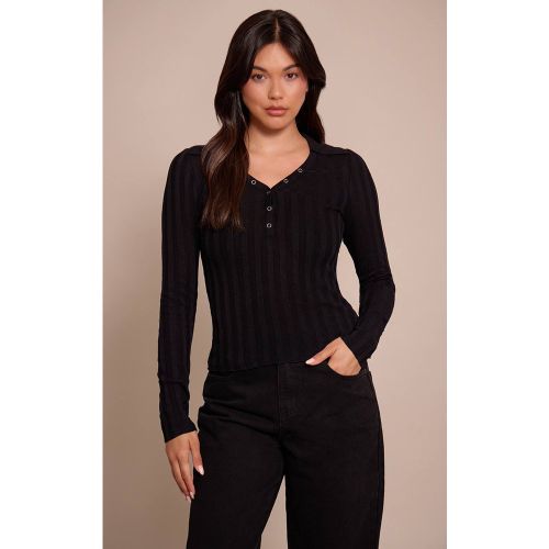 Black Haut Polo En Maille Côtelée Transparente | Taille XS - PrettyLittleThing - Modalova