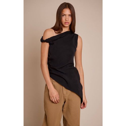 Black Haut Long Drapé Asymétrique En Tencel | Taille 32 - PrettyLittleThing - Modalova