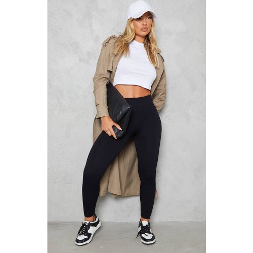 Black Legging Côtelé Structurant À Détail De Revers Contourés | Taille XL - PrettyLittleThing - Modalova