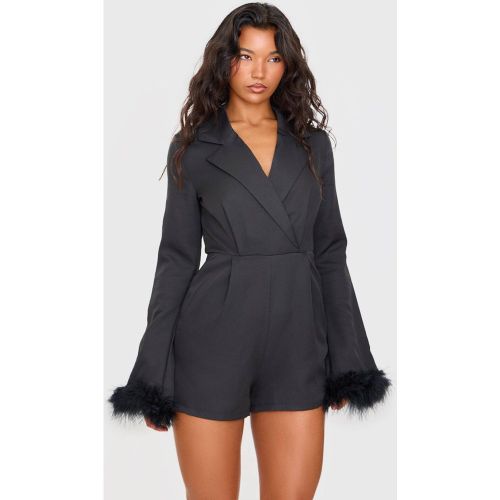Black Combi-short Blazer À Poignets Plumes | Taille 32 - PrettyLittleThing - Modalova