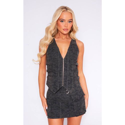 Black Corset En Synthétiquecuir Effet Délavé Avec Fermeture Éclair Et Détails De Sangles | Taille 36 - PrettyLittleThing - Modalova