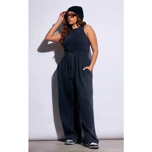 Washed Black Combinaison Pantalon Large En Molleton À Encolure Dégagée Grande Taille | Taille 58 - PrettyLittleThing - Modalova
