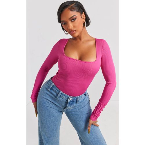 Hot Pink Body Côtelé À Manches Longues Et Encolure Carrée Shape | Taille 34 - PrettyLittleThing - Modalova