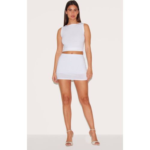 White Jupe-short Mini Taille Basse Slinky Basique | Taille 42 - PrettyLittleThing - Modalova